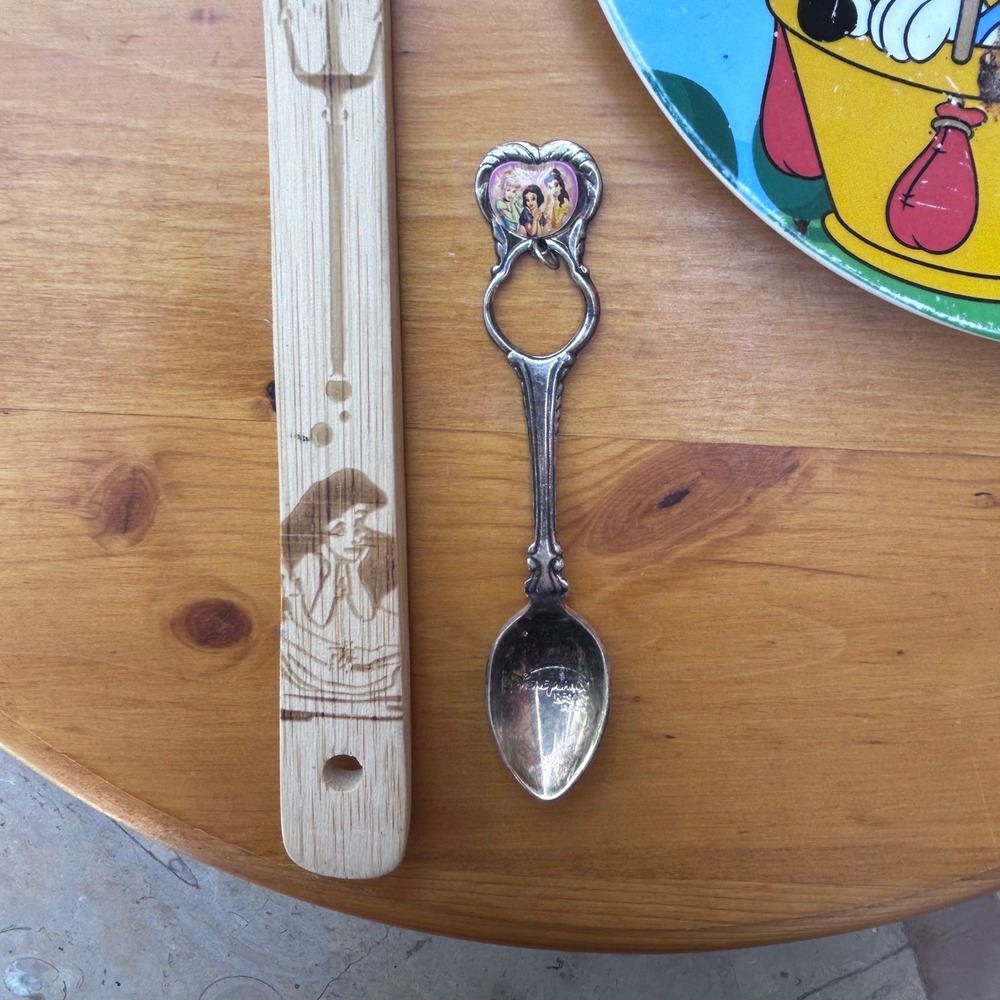Vintage DisneyParks Resort Paris Lot Melamine Plate Wooden Spoon Silver Princess